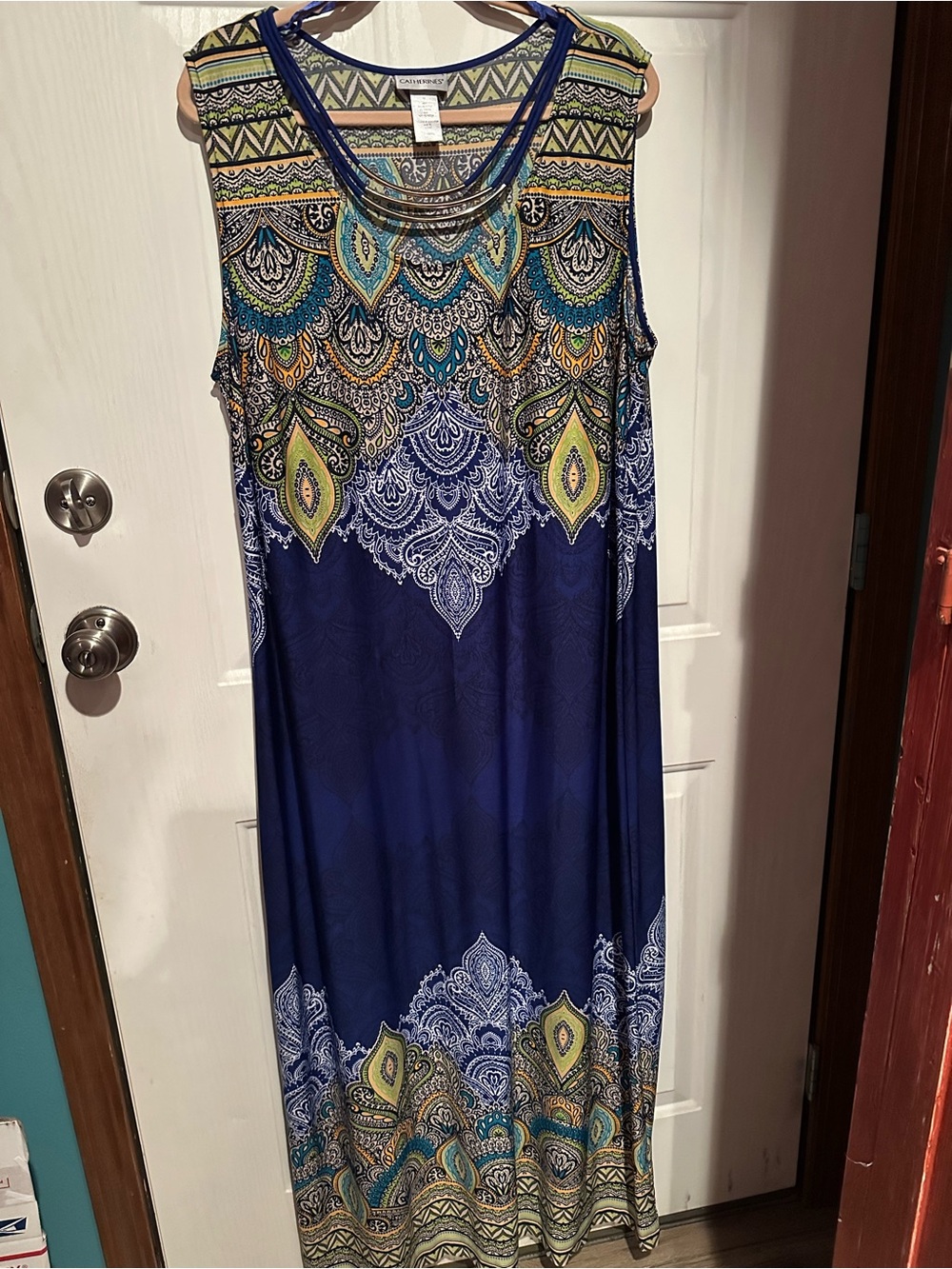 Lisa international Navy Maxi Dress with Teal, Yellow & White Paisley